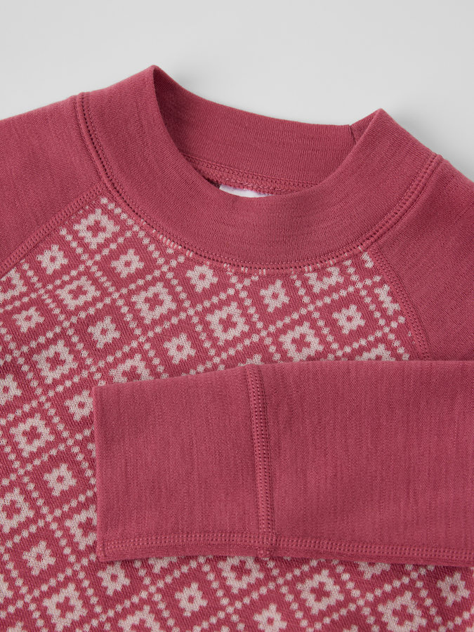 Long-sleeved merino wool top jacquard Long-sleeved merino wool top jacquard