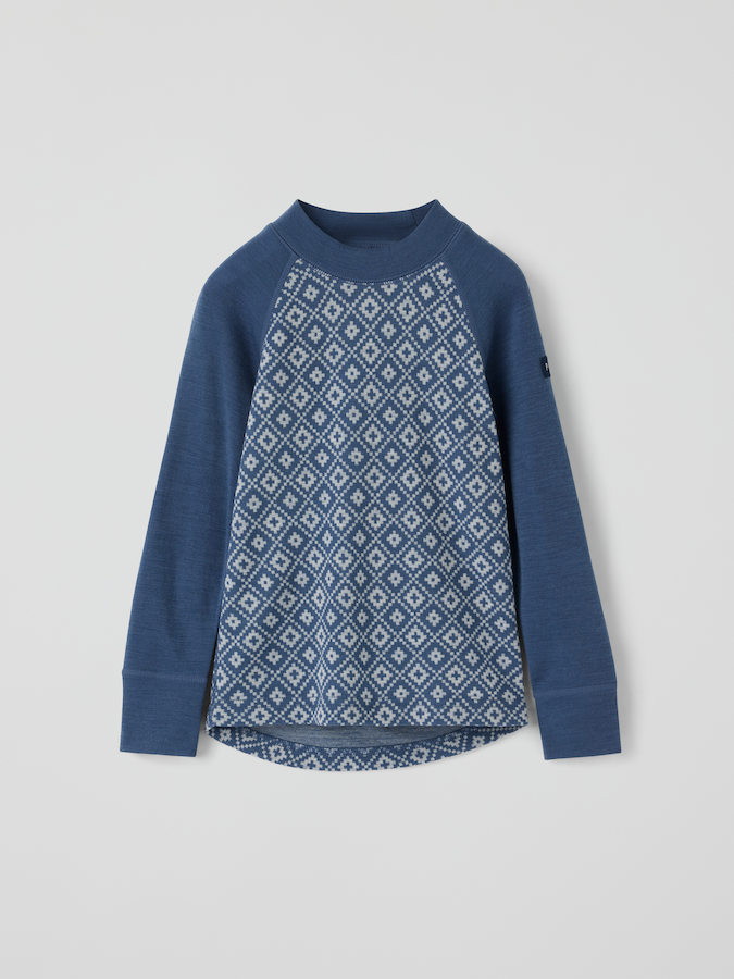 Long-sleeved merino wool top jacquard Long-sleeved merino wool top jacquard